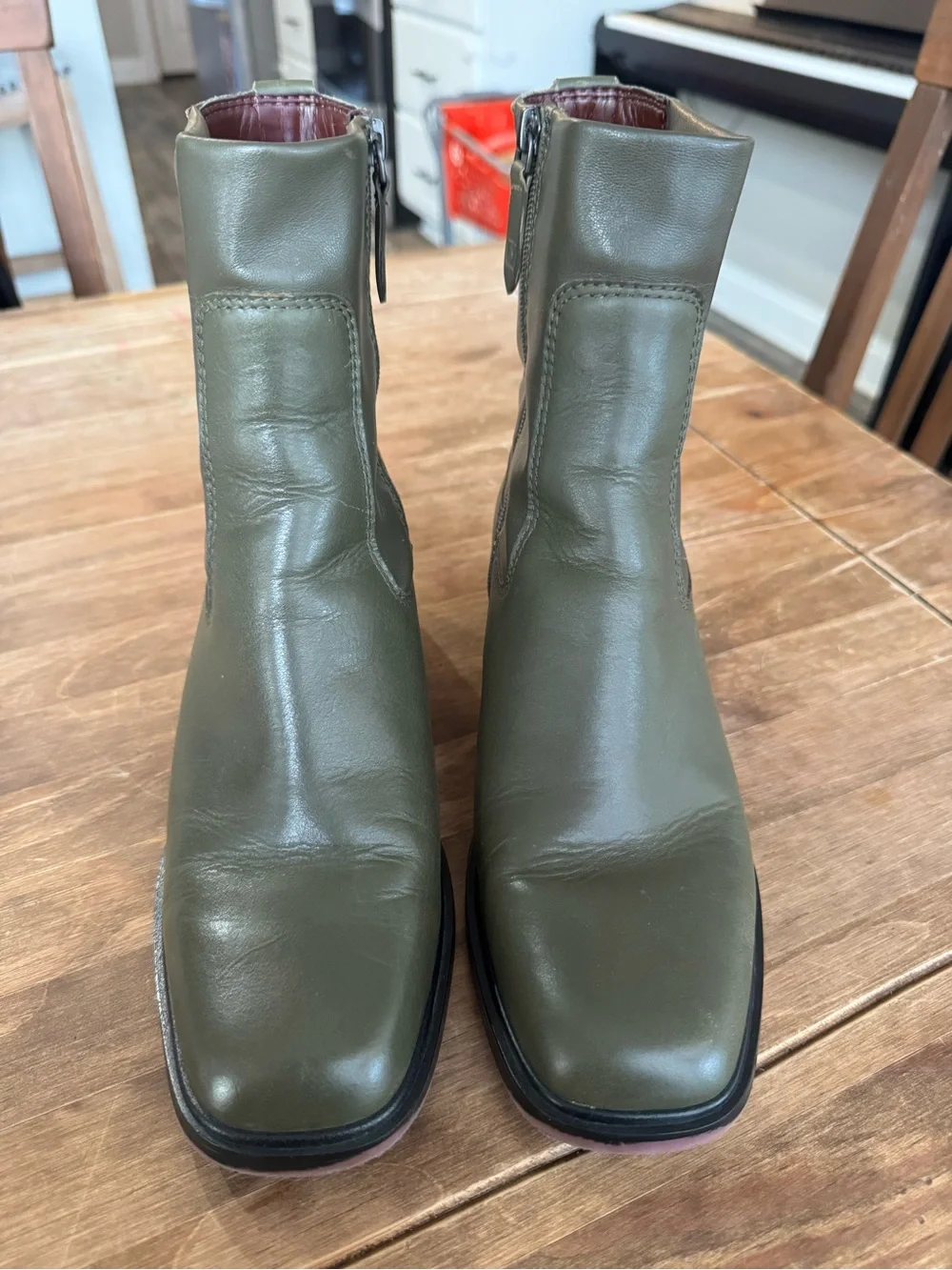 Franco Sarto Olive Green Leather Ankle Boots